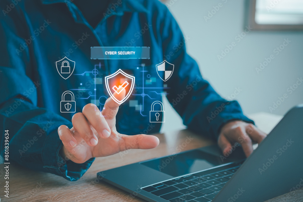 Poster cyber security data protection business technology privacy concept. user privacy security and encryp