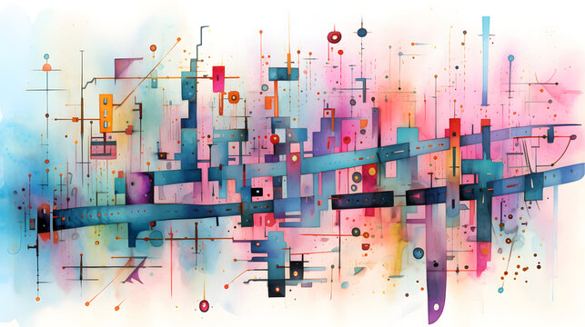 Digital retro music notation painting abstract geometric pattern graphics poster background