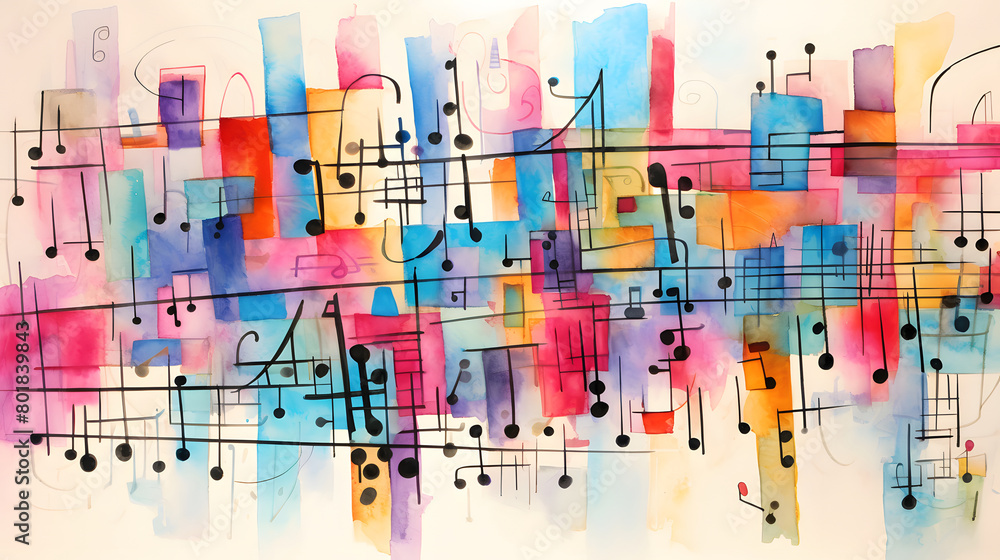 Fototapete Digital retro music notation painting abstract geometric pattern graphics poster background