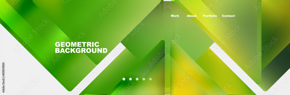 Poster a waterlike geometric background with green and yellow triangles resembling terrestrial plants and g