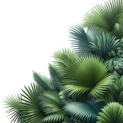 Realistic palm leaves shrubs corner on transparent backgrounds