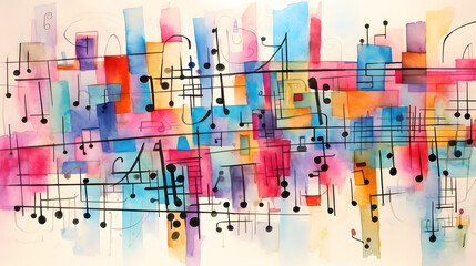 Digital retro music notation painting abstract geometric pattern graphics poster background
