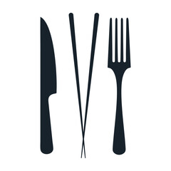 Fork, spoon, knife, and chopsticks icon. Restaurant symbol Vector illustration