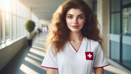Portrait of a smiling nurse wearing a uniform standing at the hospital