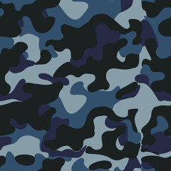 Military camouflage vector seamless pattern blue print