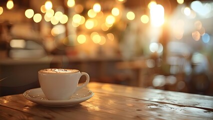 Beautiful coffee shop photo with cozy setup and magical bokeh background. Concept Coffee Shop Photography, Cozy Setup, Magical Bokeh, Interior Design, Inspirational Decor