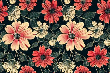 Handcrafted flower dreamscape. Seamless pattern for fabric art