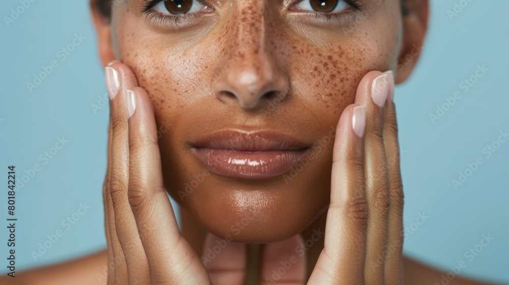 Poster a shot of a womans hands showcasing visible improvement in sun damage and hyperpigmentation after in