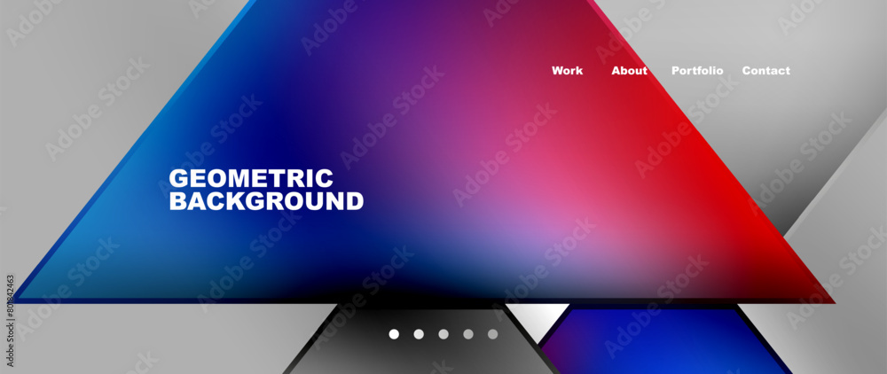 Poster a geometric background featuring red, blue, and black triangles on a gray background, suitable for d