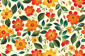 Whimsical flower medley. Handdrawn pattern for fabrics