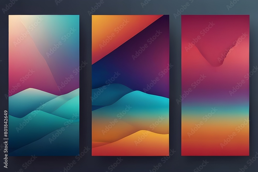 Aufkleber abstract gradient background vector set. minimalist style cover template with vibrant perspective 3d