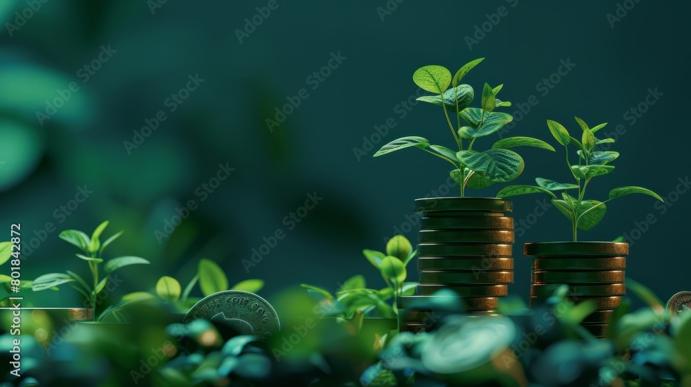 Wall mural banking climb ascent stacks ecology growth green money finance plant cash piggybank finance saving c