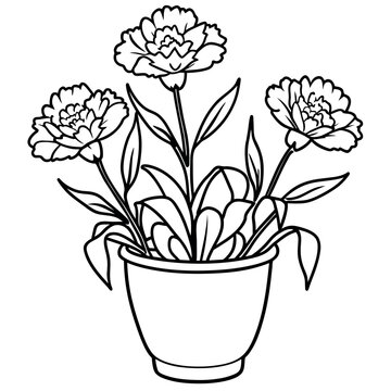 recommend clip art: Carnation flower plant outline illustration coloring book page design, 
                    Carnation flower plant black and white line art drawing coloring book pages for children and adults