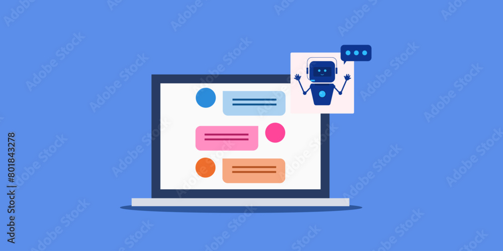 Poster customer chat window, messenger app chatbot customer support service, conversation with ai robot ass