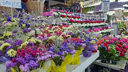 colorful flower in a local flower market, Pak Khlong Talat, Bangkok, Thailand. various flowers, tourist attractions, The Bangkok Flower Market, fresh flowers