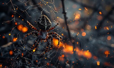 A spider wove a web on an incinerated field - Powered by Adobe