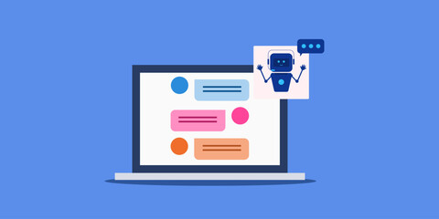 Customer chat window, messenger app chatbot customer support service, conversation with ai robot assistant virtual technology vector illustration concept.