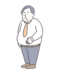 食べ過ぎと体型で悩む男性のイラスト