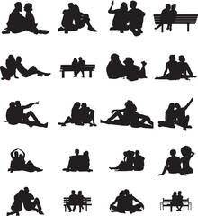 Print Couple Sitting Silhouette; Couple Sitting EPS; couple sitting on bench; Love Dating Romance Caring Black Silhouette Couple; Couple Sitting bundle Eps  ; Digital download