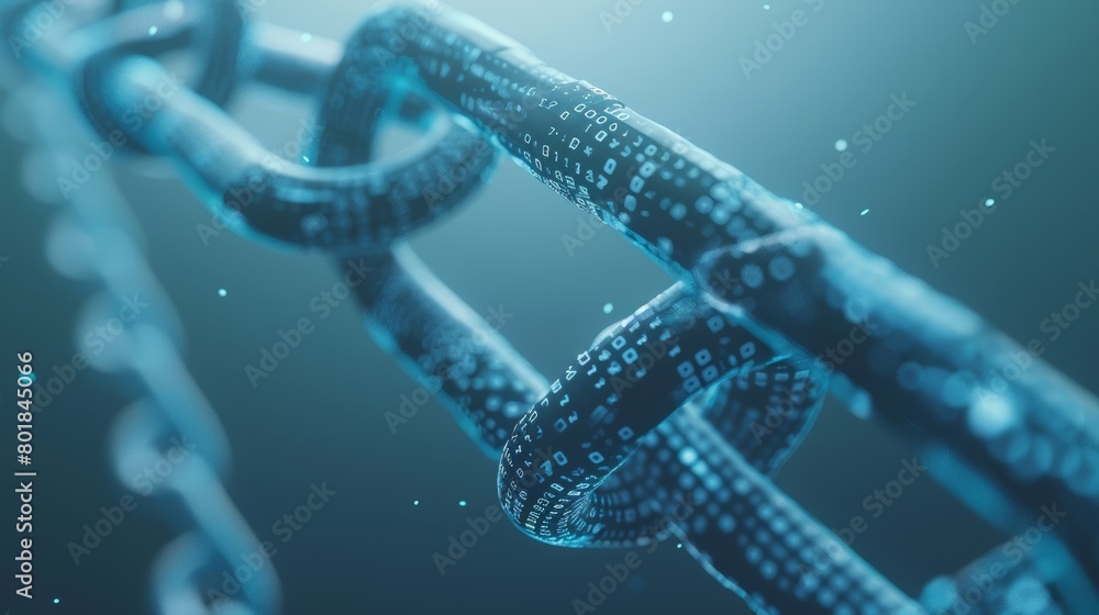 Poster A futuristic depiction of blockchain technology powering a wide range of applications, from finance to healthcare to supply chain management.