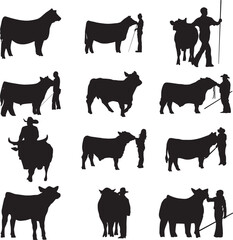 Print Show steer EPS; Clipart Livestock EPS; Show steer bundle; Show steer Cut File; Show steer Silhouette; Digital Downlod; Show Steer Cow