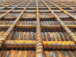 Closeup of rebar bundles ready for installation at a nuclear power plant, emphasizing the critical role of structural reinforcement in nuclear safety.