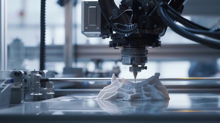 Detailed shot of engineers using advanced 3D printing equipment to create lightweight, custom parts for spacecraft, demonstrating cuttingedge manufacturing technology.