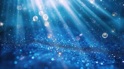 Blue sparkle rays glitter lights with Spotlight bokeh elegant show on stage abstract background, Dust sparks background ,Spotlight background ,Design for wallpaper, backdrop  and tranquil themes