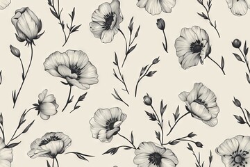 Seamless floral serenade. Handcrafted flowers for fabric crafting