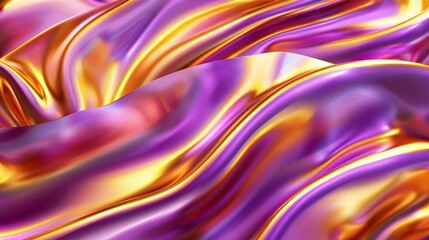 Abstract Background with 3D Wave Bright Gold and Purple Gradient Silk Fabric hyper realistic 