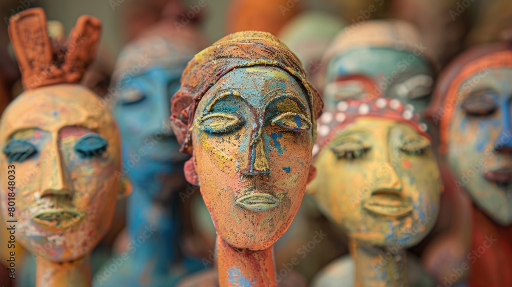 Aufkleber sculpted clay figures with vibrant skin tones achieved by adding stains to the clay before shaping..