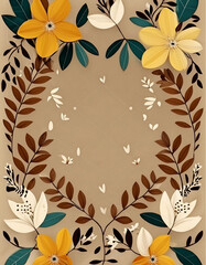 Greeting Card Design with leaves frame. Mother's Day Card. Copy space.