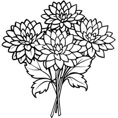 Chrysanthemum Flower Bouquet outline illustration coloring book page design, Chrysanthemum Flower Bouquet black and white line art drawing coloring book pages for children and adults