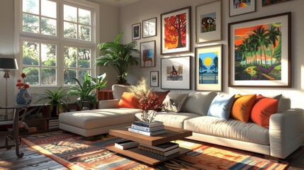 Family Living Room Personalized Touches: A 3D illustration featuring a living room with personalized touches