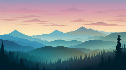 Sunrise Symphony, Realistic Mountain Scene, Realistic Mountains Landscape. Vector Background