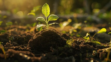 A young plant sprouts from a handful of soil, a symbol of growth and sustainability for World Health Day. This image captures the essence of life's resilience and hope for a healthier world. - obrazy, fototapety, plakaty