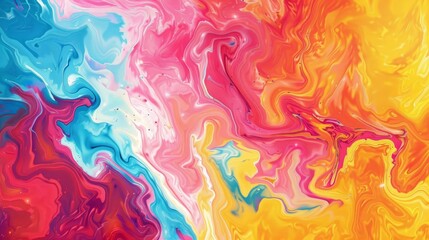 Obraz na płótnie Canvas Abstract marbled acrylic paint ink painted waves painting texture colorful background banner - Bold colors, rainbow color swirls wave. Generative AI hyper realistic 