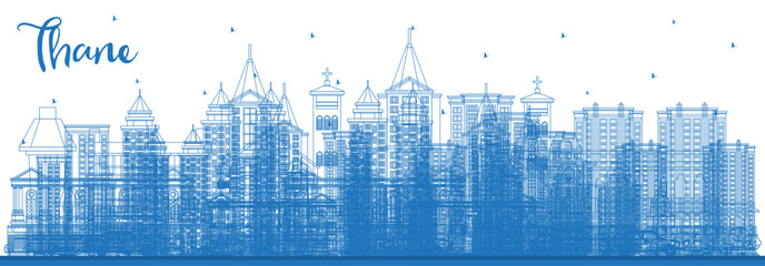 Outline Thane India City Skyline with Blue Buildings. Business Travel and Tourism Concept with Historic and Modern Architecture. Thane Cityscape with Landmarks.