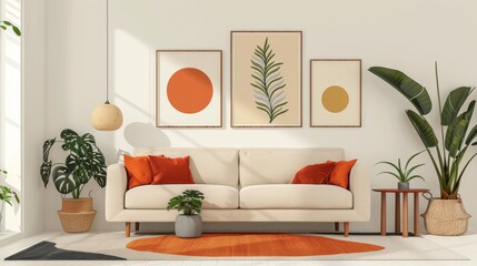 Minimalist Living Room : An illustration featuring a minimalist living room