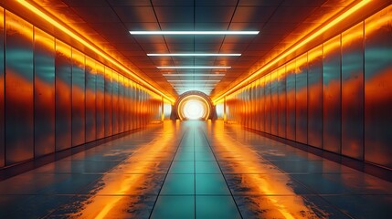 Futuristic Space Passage with Sharp Lines and Warm Lighting