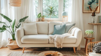 Fototapeta premium Small Living Room Minimalist Decor: A photo showcasing a small living room with minimalist decor