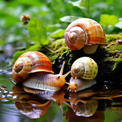 냇가의 달팽이 가족