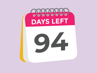 94 days to go countdown template. 94 day Countdown left days banner design. 94 Days left countdown timer