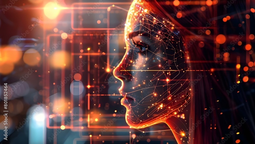 Poster exploring human brain neurons and artificial intelligence technology for cyborg science . concept br