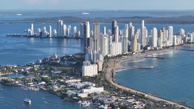Modern Zone At Cartagena In Bolivar Colombia. Medieval Building. Walls Of Cartagena Scenery. Cartagena At Bolivar Colombia. Colorful Skyline. Historical City.