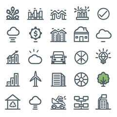 eco outline icons set isolated on white background flat vector illustration