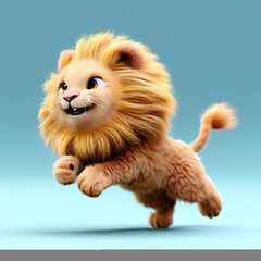 Obraz premium 3D fluffy cartoon lion with white background . with Generative AI technology 