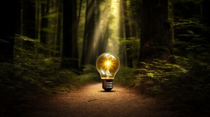 A light bulb illuminating a path through a dark forest, representing hope and guidance.