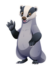 Cartoon badger waving hand. Vector illustration isolated on white background