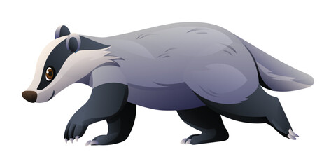 Cartoon badger walking. Vector illustration isolated on white background